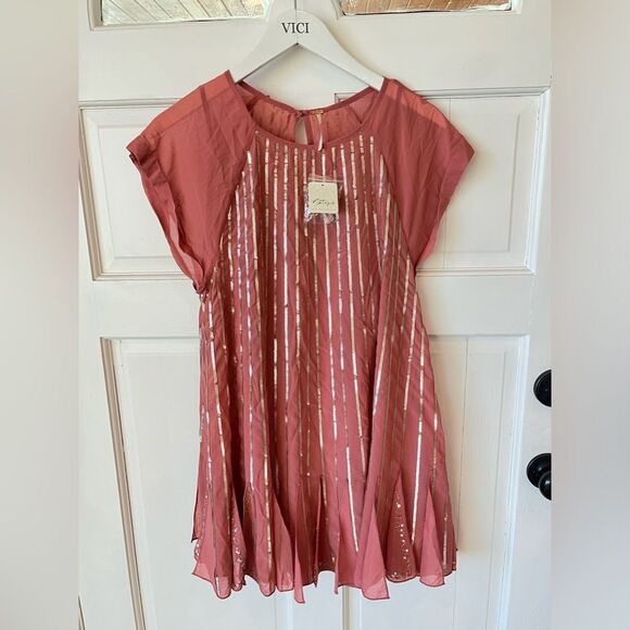NWT Free People Mint Julep Pink Coral Sequin Sleeved Mini Dress - Picture 3 of 6